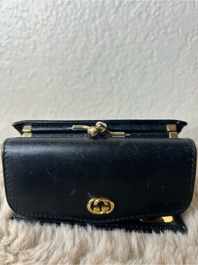 Gucci Black Leather Mini Wallet with Gold Logo and Hardware